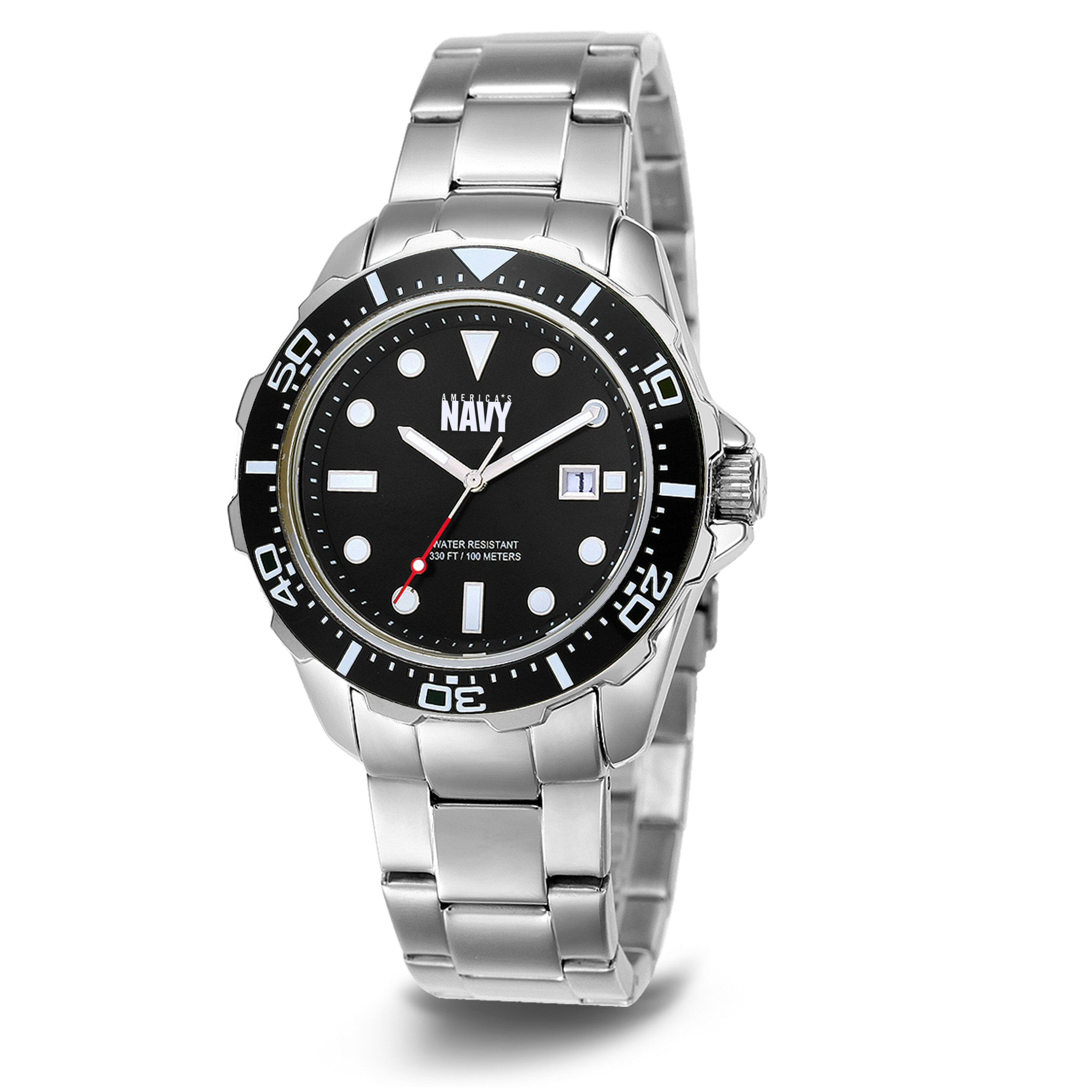 U.S. Navy C39 | Analog Display Quartz Watch with Unidirectional Rotating Bezel and Metal Bracelet